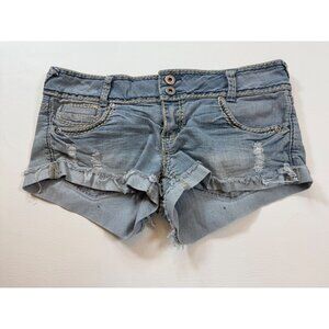 Rue21 Distressed Denim Shorts 5/6 Light Wash Embellished Pockets (bin DD188)
